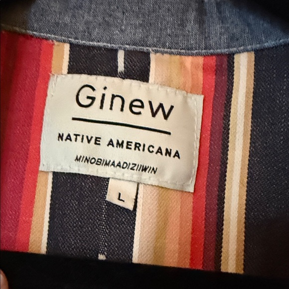 Native American Brand “Ginew” Men's Multicolor Striped Casual Button Down Shirt - Picture 3 of 4